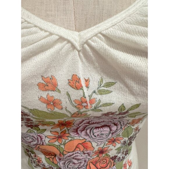 White Knit Camisole Tank Top Womens Size S Floral Pattern Y2K - Picture 4 of 6